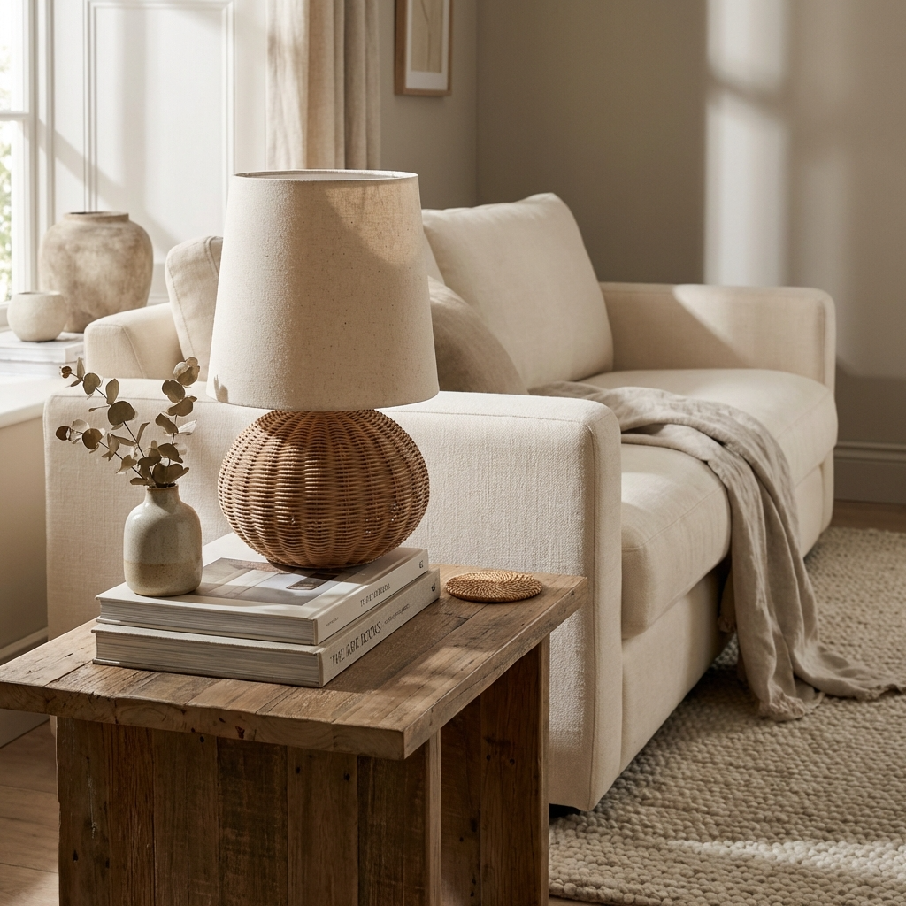 Handmade Wabi-Sabi Rattan Table Lamp - Natural Minimalist Light