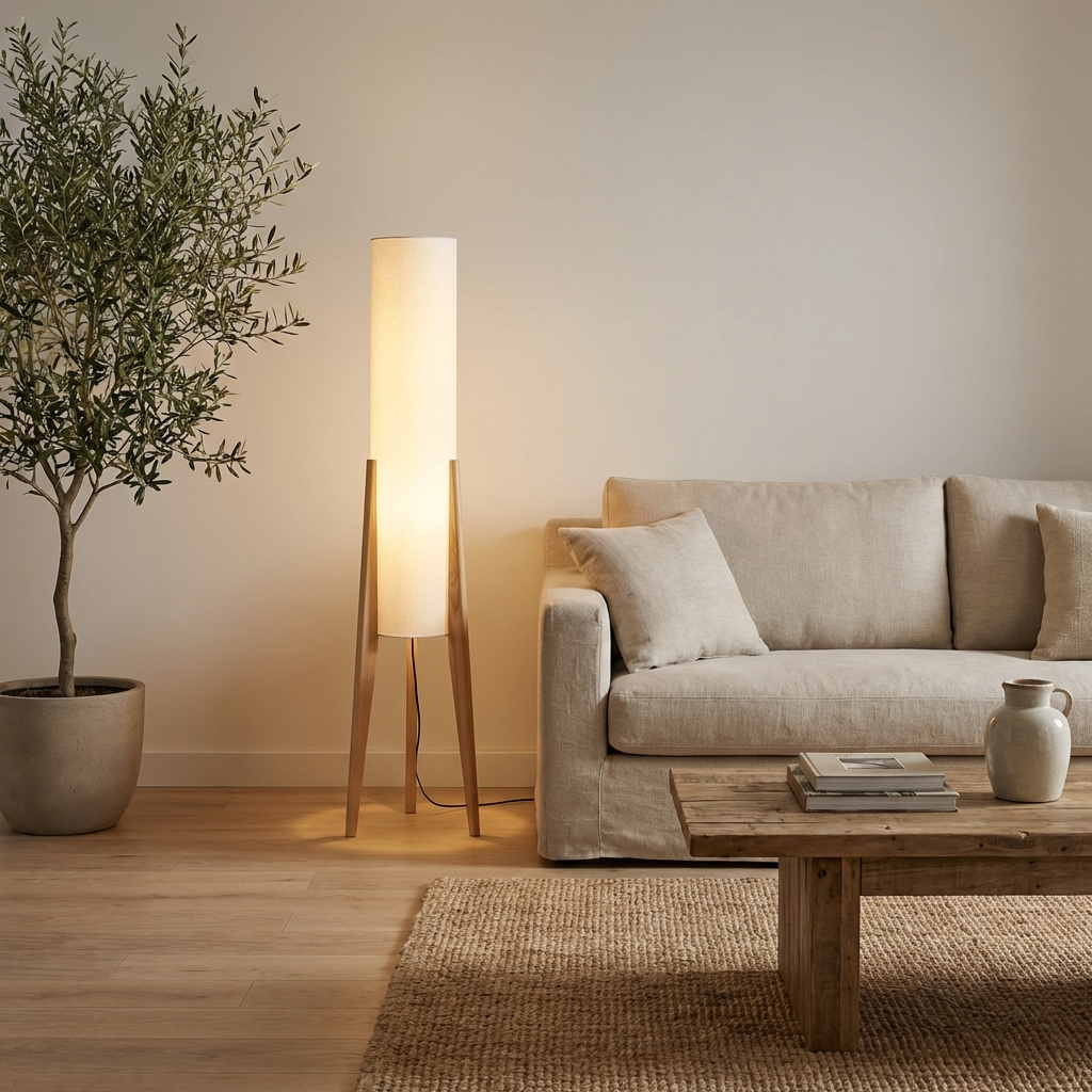 Japanese Wabi-Sabi Solid Wood Floor Lamp – Handcrafted Minimalist Lighting in Natural Wood