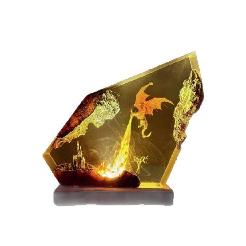 Resin Epoxy Fire Breathing Dragon Lamp Handmade Night Light For Home Table Decor Halloween Gift For Kids Teens And Fantasy Fans
