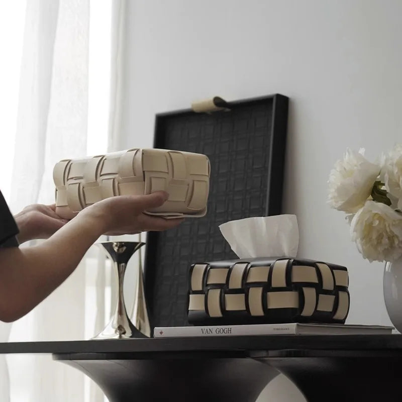 Sorrento – Premium Vegan Leather Tissue Box with an Elegant Woven Design