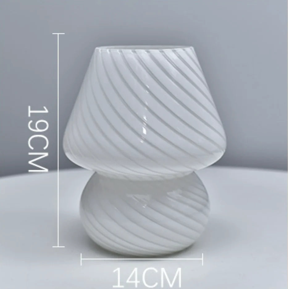 Striped Glass Mushroom LED Table Lamp - Korean-Inspired Bedside Light