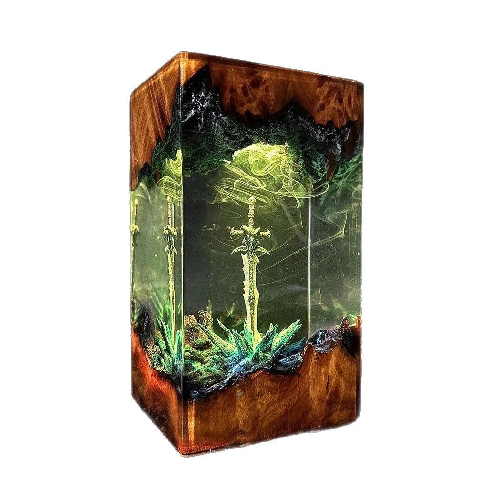 Enchanted Magic Sword Night Light — Solid Wood and Resin Art Lamp, a Unique Gift for Gamers