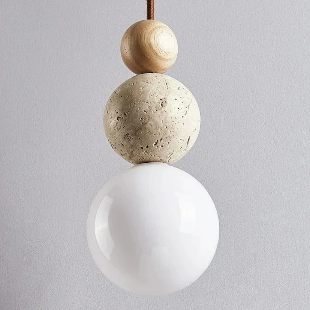 NaturaLuxe Modern Travertine & Mahogany Pendant Lamp