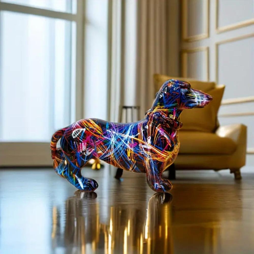 DecoPaws – Chic Dachshund Figurine with Artistic Flair