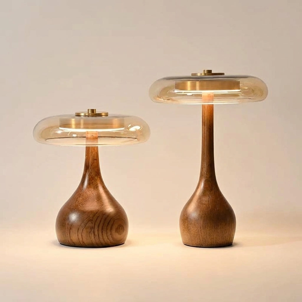 Halo Timber Lamp |  Solid Walnut & Tinted Glass