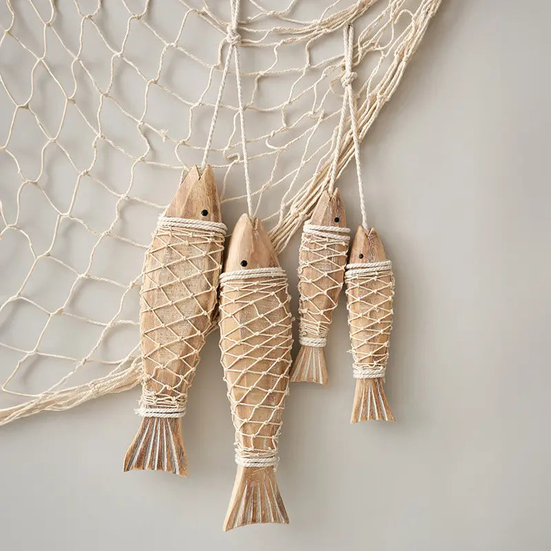 Maritime Chic – Wooden Fish Figurines with Rustic Rope Details