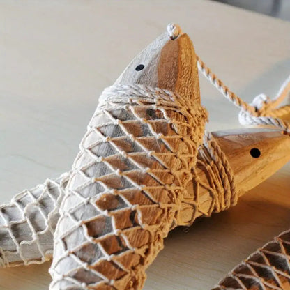 Maritime Chic – Wooden Fish Figurines with Rustic Rope Details