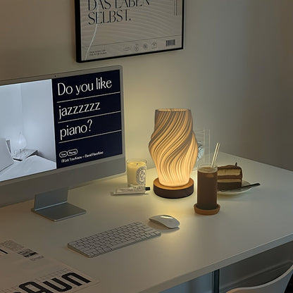 Sculptural LED Swirl Table Lamp - Dimmable Bedside Light