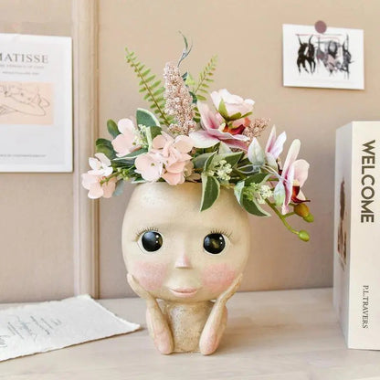 BlushBloom – Elegant Resin Plant Pot with Artistic Facial Details