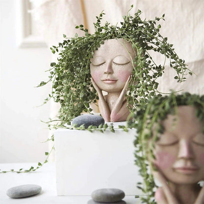 BlushBloom – Elegant Resin Plant Pot with Artistic Facial Details