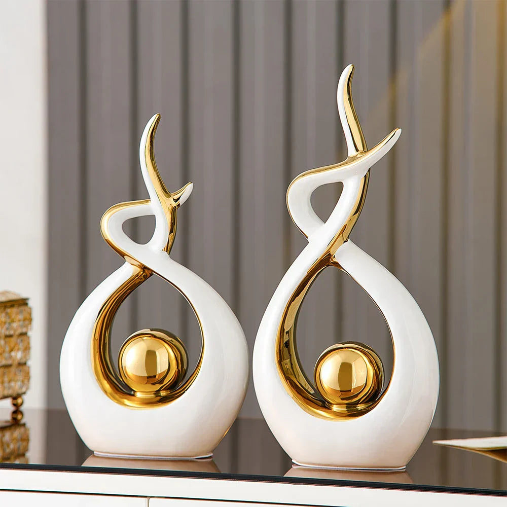LuxeForm — Exquisite Abstract Ceramic Sculpture with Gold Accents, Radiating Timeless Elegance