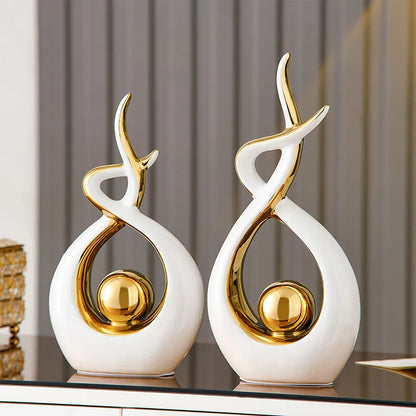 LuxeForm — Exquisite Abstract Ceramic Sculpture with Gold Accents, Radiating Timeless Elegance