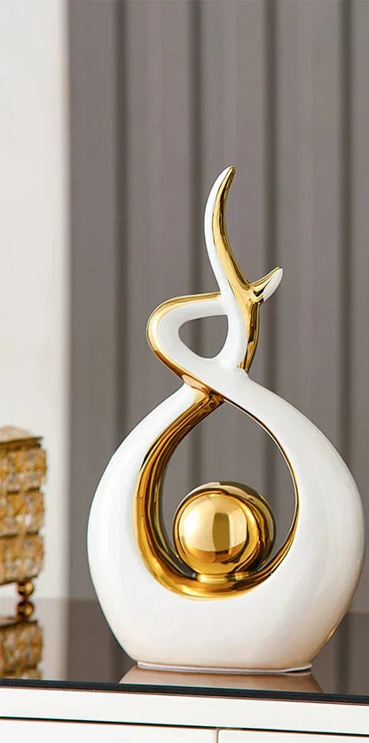 LuxeForm — Exquisite Abstract Ceramic Sculpture with Gold Accents, Radiating Timeless Elegance