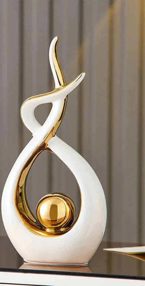 LuxeForm — Exquisite Abstract Ceramic Sculpture with Gold Accents, Radiating Timeless Elegance
