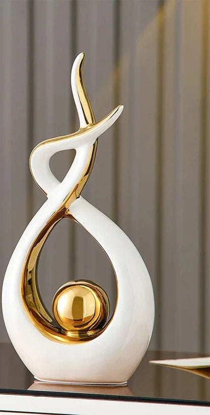 LuxeForm — Exquisite Abstract Ceramic Sculpture with Gold Accents, Radiating Timeless Elegance