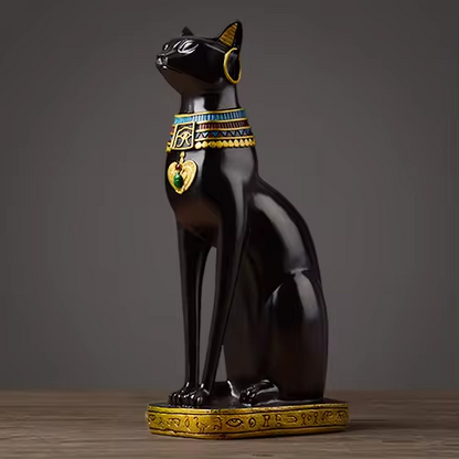 Pharaonic Elegance – Egyptian Cat Figurine with Gold Accents