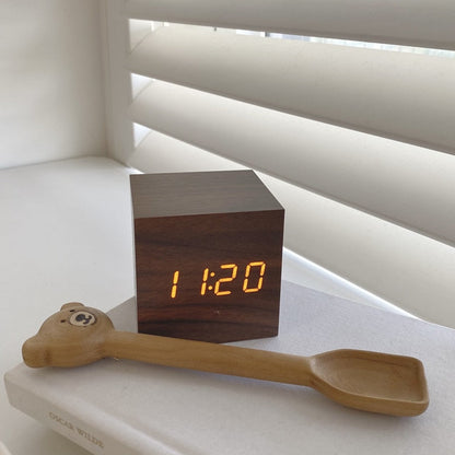 TempoWood - Digital Wooden Clock with Time, Date & Temperature