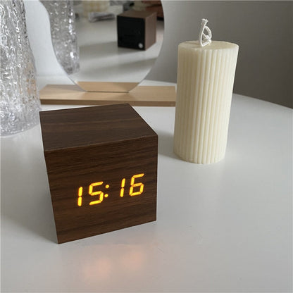 TempoWood - Digital Wooden Clock with Time, Date & Temperature
