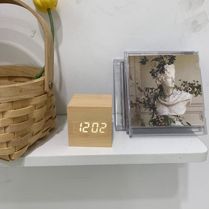 TempoWood - Digital Wooden Clock with Time, Date & Temperature