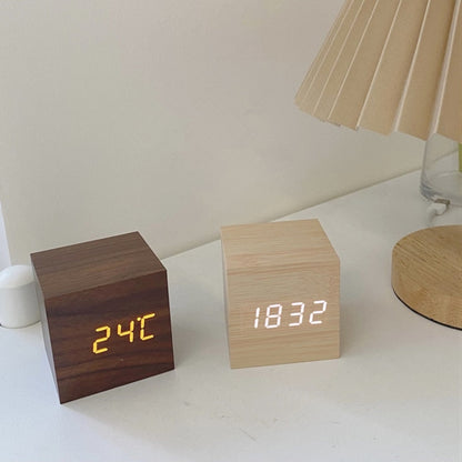 TempoWood - Digital Wooden Clock with Time, Date & Temperature