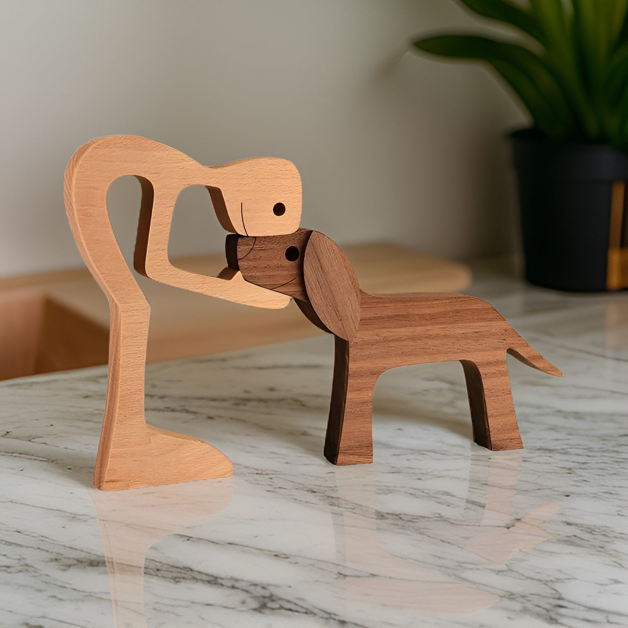 SoulPaws – Handmade Wooden Sculpture of Dog and Human for a Timeless Connection