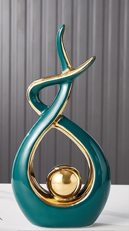 LuxeForm — Exquisite Abstract Ceramic Sculpture with Gold Accents, Radiating Timeless Elegance