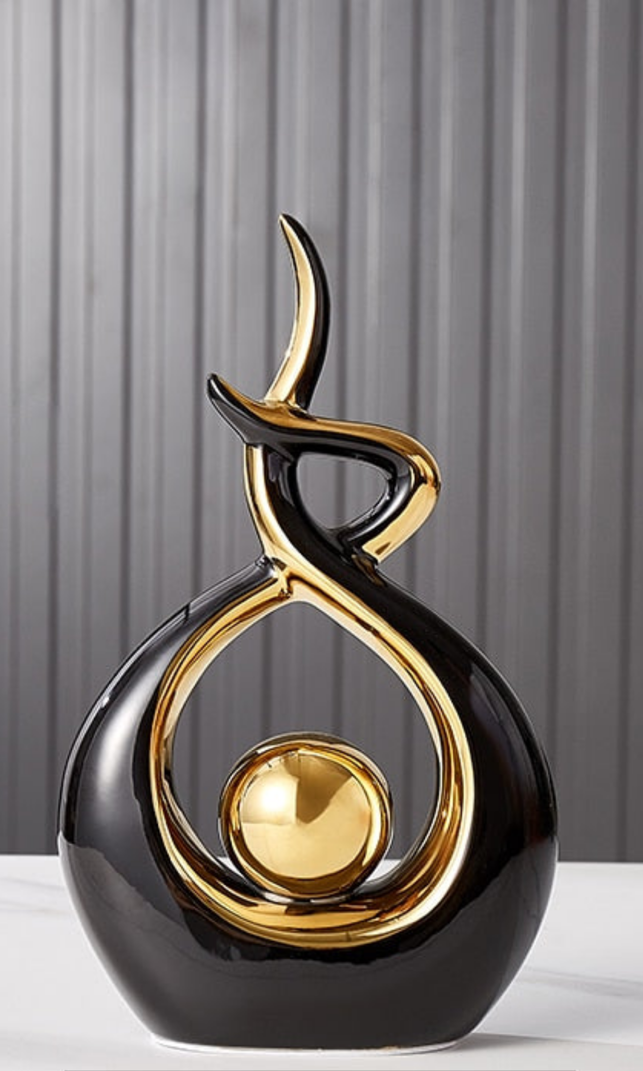 LuxeForm — Exquisite Abstract Ceramic Sculpture with Gold Accents, Radiating Timeless Elegance