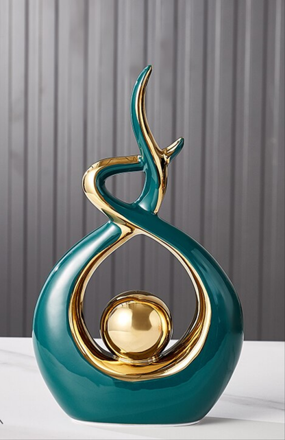 LuxeForm — Exquisite Abstract Ceramic Sculpture with Gold Accents, Radiating Timeless Elegance