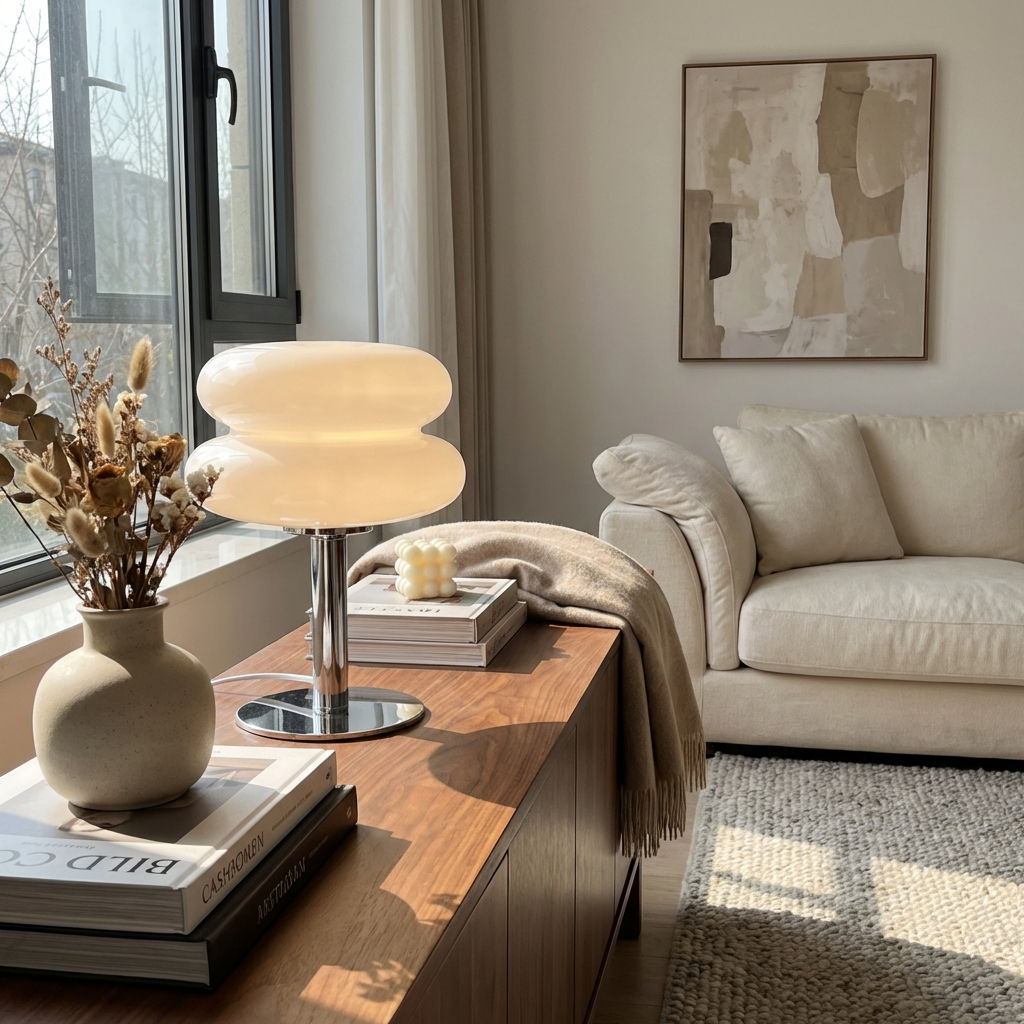 Italian Bauhaus Glass Table Lamp - Elegant Minimalist Light