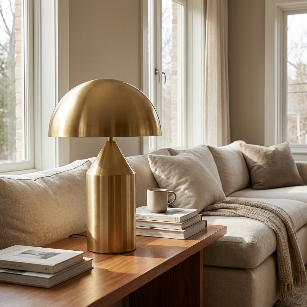 Italian Designer Metal Mushroom Table Lamp – Modern, Sophisticated Accent Lighting
