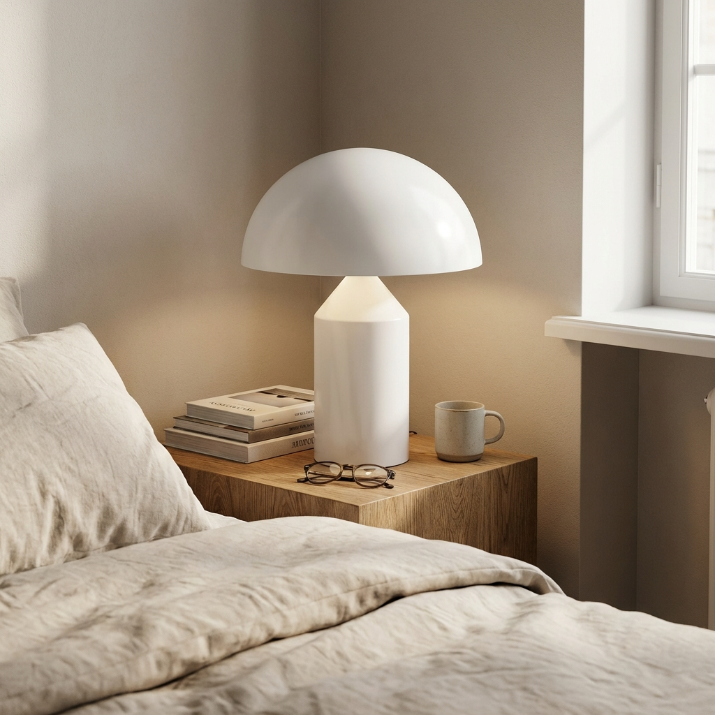 Italian Designer Metal Mushroom Table Lamp – Modern, Sophisticated Accent Lighting