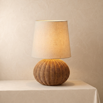 Handmade Wabi-Sabi Rattan Table Lamp - Natural Minimalist Light