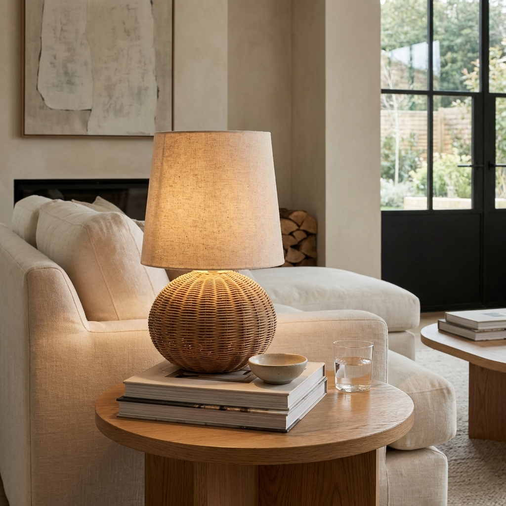 Handmade Wabi-Sabi Rattan Table Lamp - Natural Minimalist Light