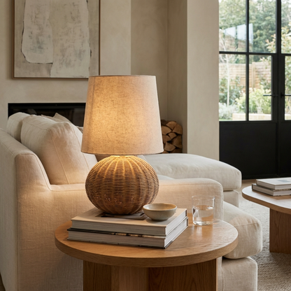Handmade Wabi-Sabi Rattan Table Lamp - Natural Minimalist Light