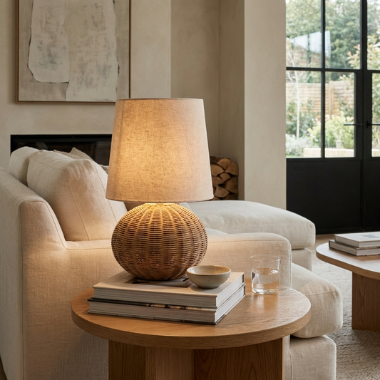 Handmade Wabi-Sabi Rattan Table Lamp - Natural Minimalist Light