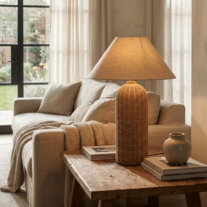 Handmade Wabi-Sabi Rattan Table Lamp - Natural Minimalist Light