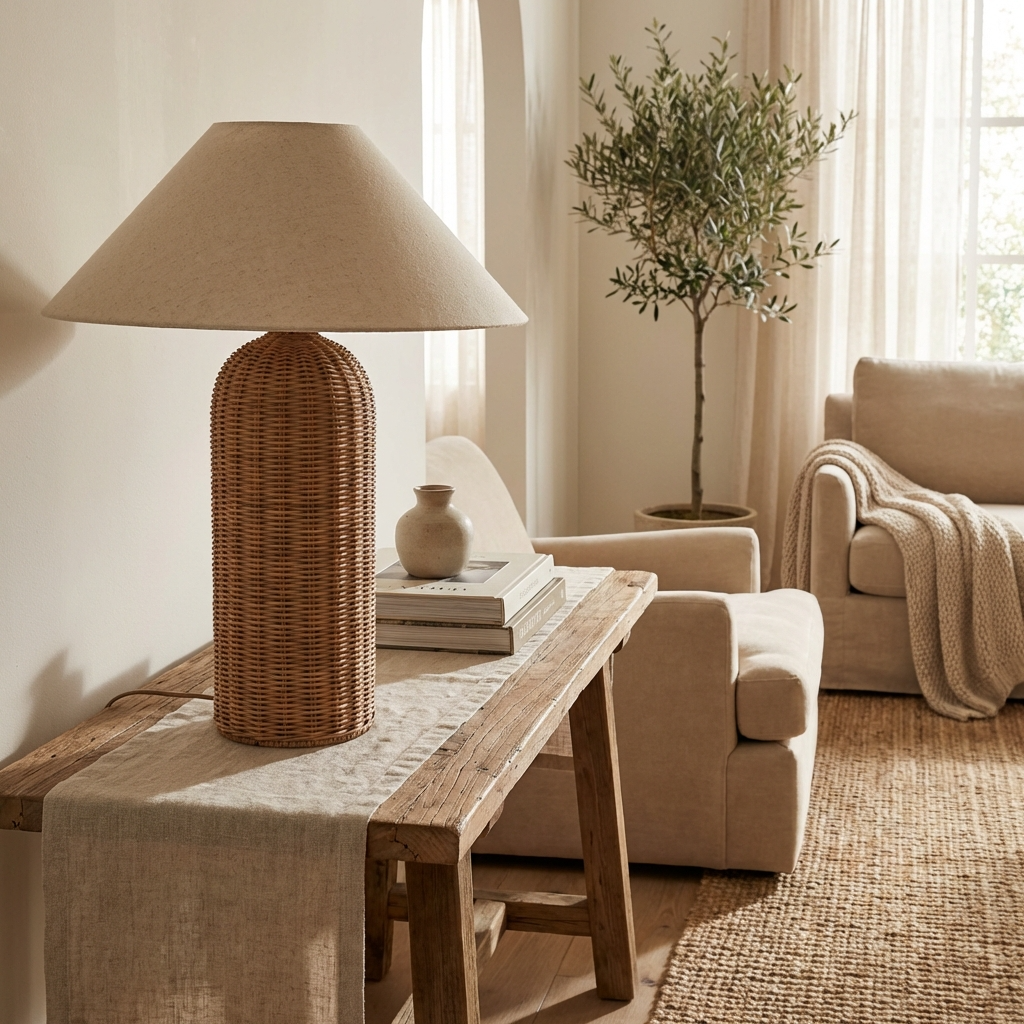 Handmade Wabi-Sabi Rattan Table Lamp - Natural Minimalist Light