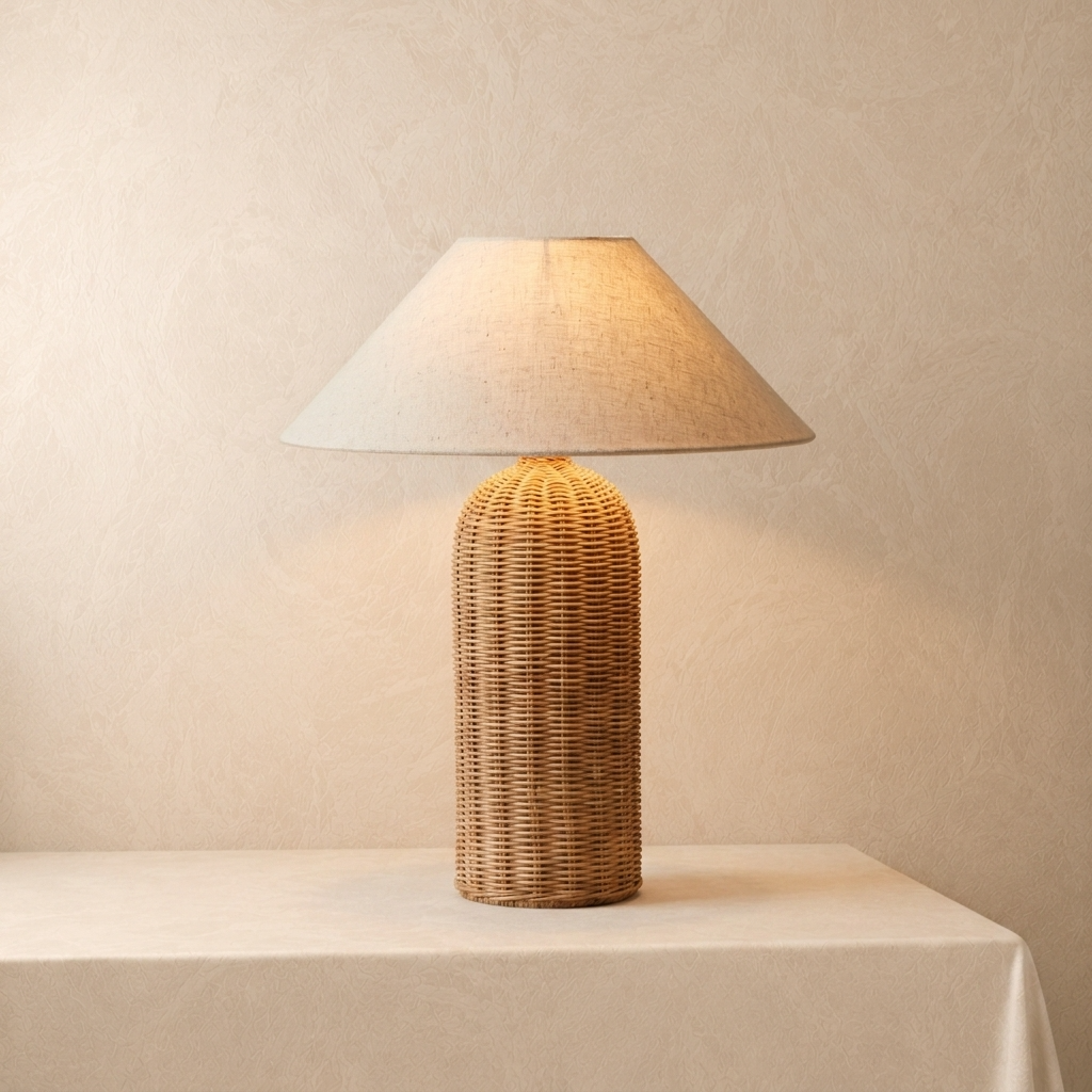 Handmade Wabi-Sabi Rattan Table Lamp - Natural Minimalist Light