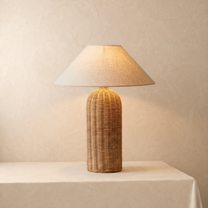 Handmade Wabi-Sabi Rattan Table Lamp - Natural Minimalist Light