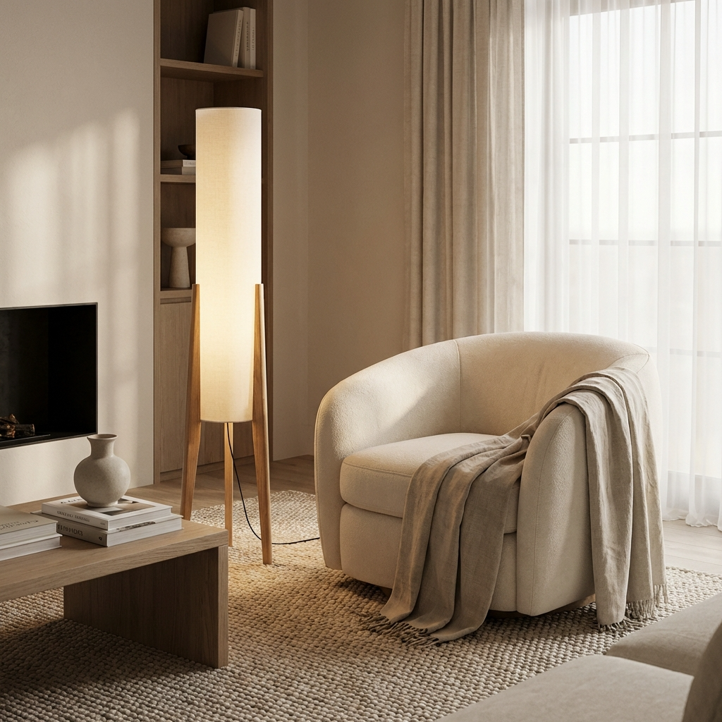 Japanese Wabi-Sabi Solid Wood Floor Lamp – Handcrafted Minimalist Lighting in Natural Wood