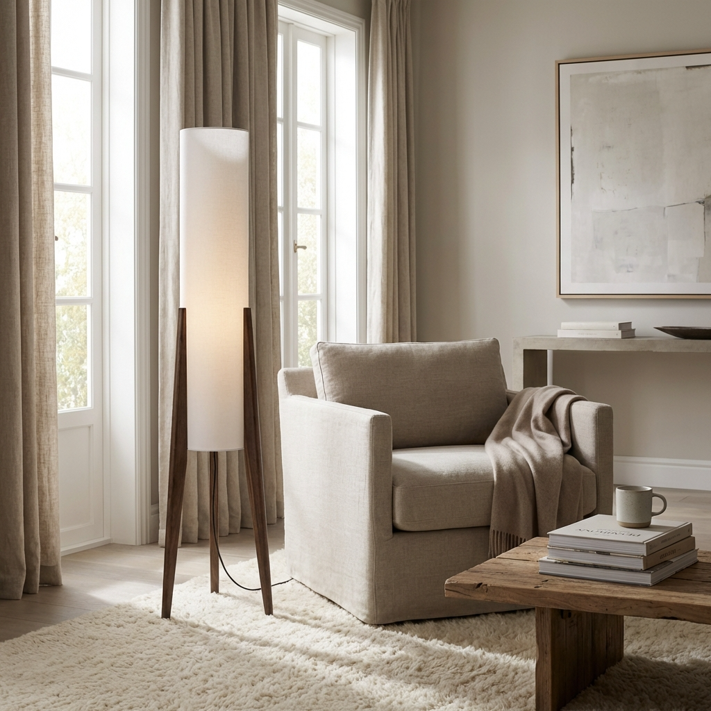 Japanese Wabi-Sabi Solid Wood Floor Lamp – Handcrafted Minimalist Lighting in Natural Wood