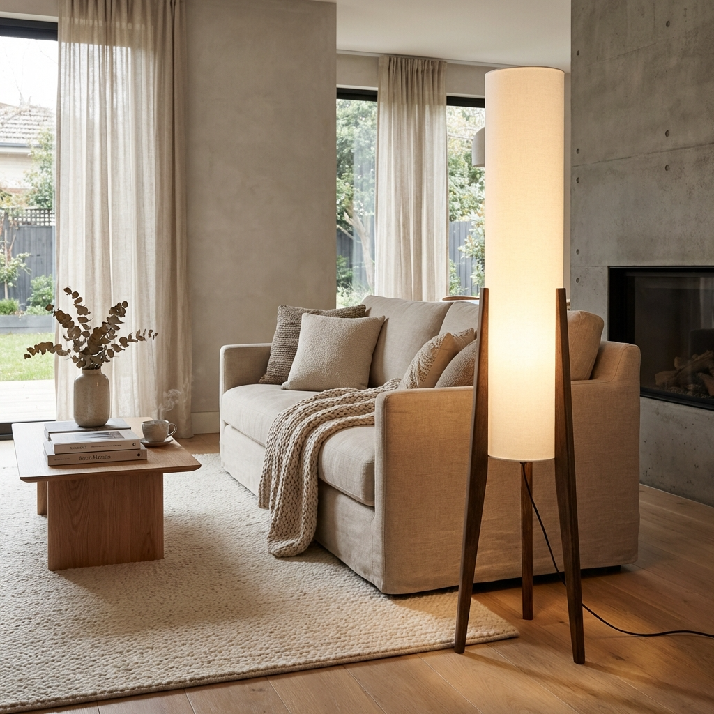 Japanese Wabi-Sabi Solid Wood Floor Lamp – Handcrafted Minimalist Lighting in Natural Wood