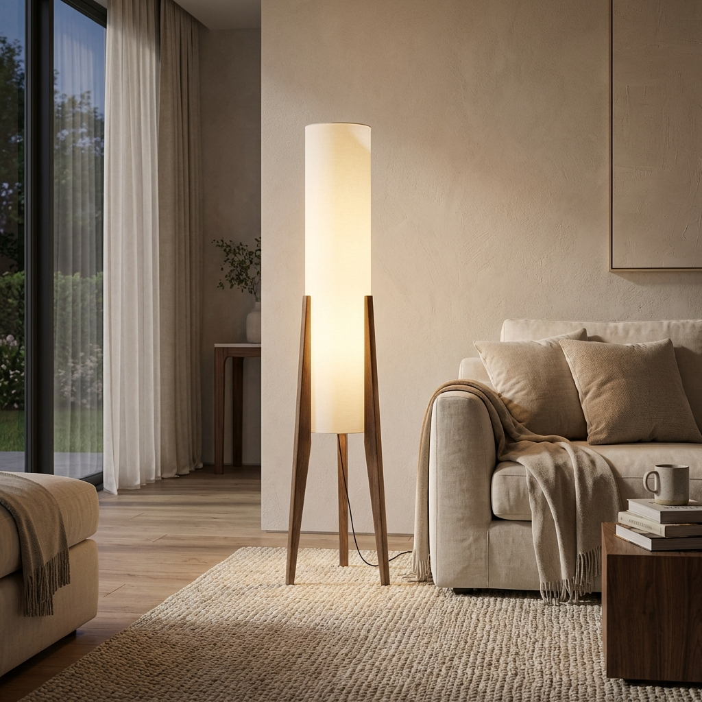 Japanese Wabi-Sabi Solid Wood Floor Lamp – Handcrafted Minimalist Lighting in Natural Wood