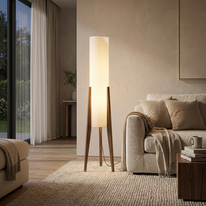 Japanese Wabi-Sabi Solid Wood Floor Lamp – Handcrafted Minimalist Lighting in Natural Wood