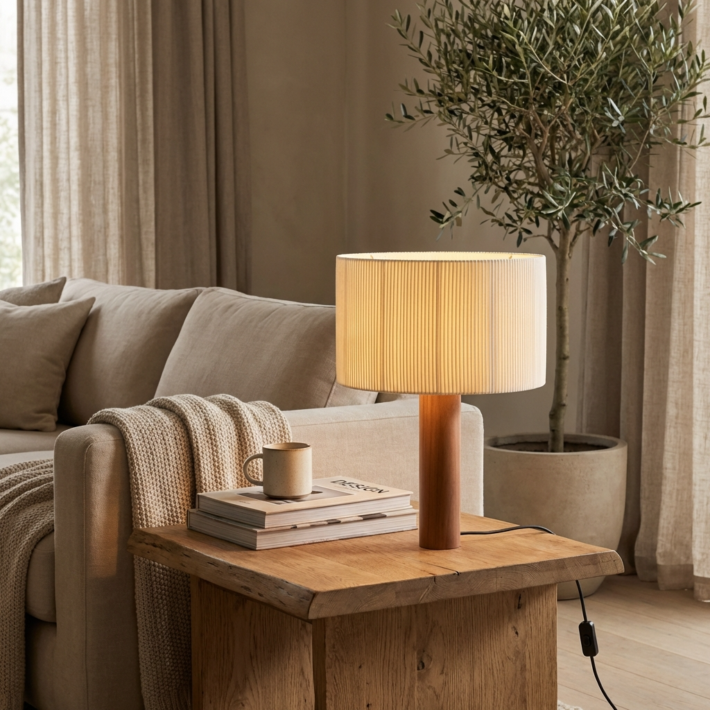 Handcrafted Wabi-Sabi Solid Wood Table Lamp - Minimalist Light
