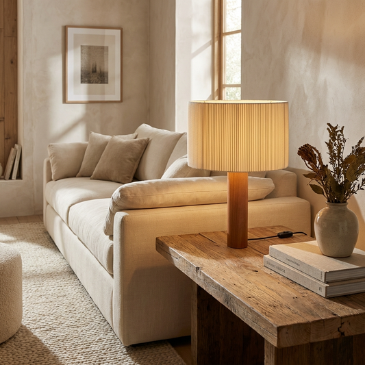 Handcrafted Wabi-Sabi Solid Wood Table Lamp - Minimalist Light