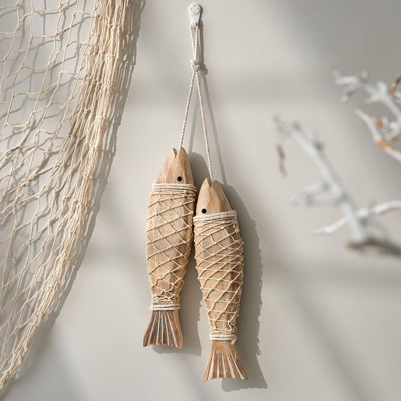 Maritime Chic – Wooden Fish Figurines with Rustic Rope Details