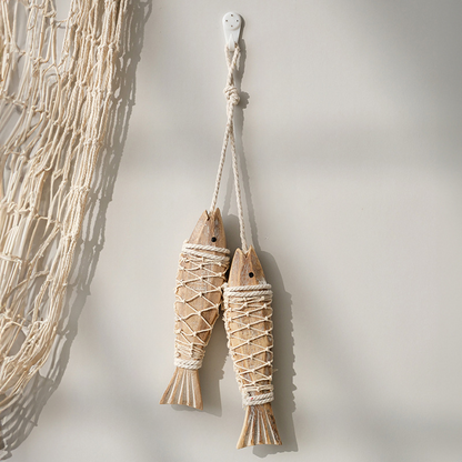 Maritime Chic – Wooden Fish Figurines with Rustic Rope Details
