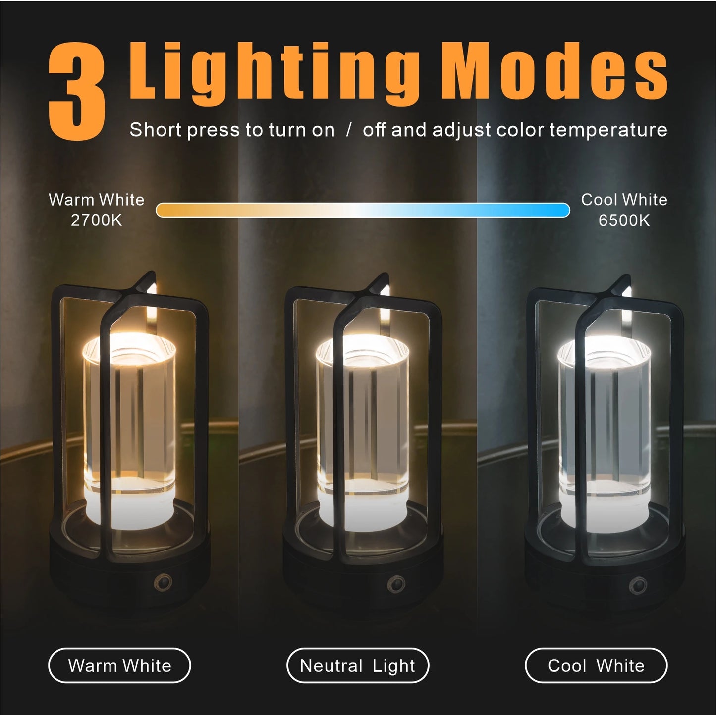 Cordless Portable LED Table Lamp - Rechargeable Ambient Light
