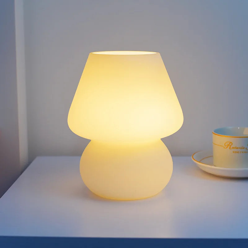 Striped Glass Mushroom LED Table Lamp - Korean-Inspired Bedside Light